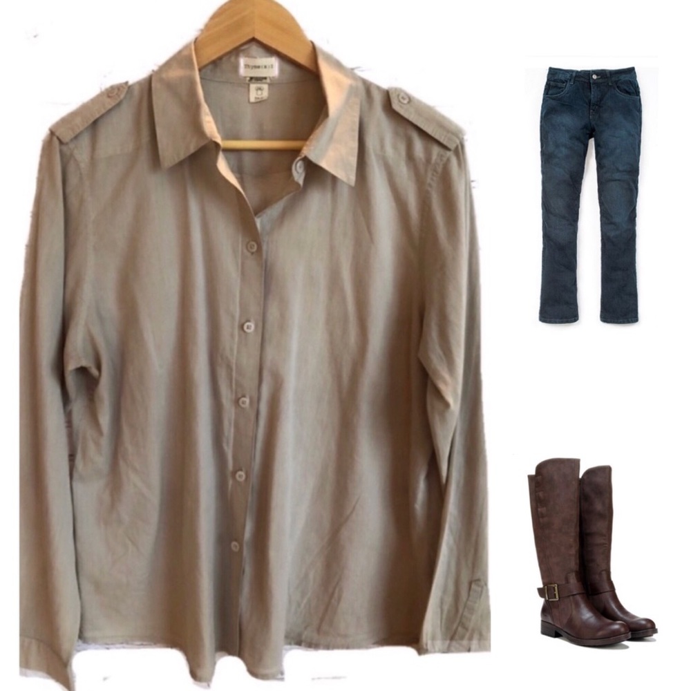 3/$15 Thyme Tan Button Down Blouse